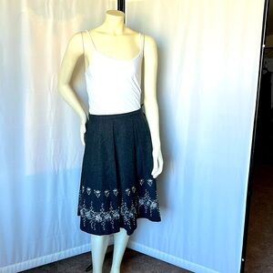 Mamoush A-Line Pleated Embroidered Sparkle Midi Wool Skirt